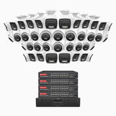 H800 - 4K 64 Channel PoE Security System with 20 Bullet & 20 Turret Cameras, Human & Vehicle Detection, Color & IR Night Vision, Built-in Mic, RTSP Supported, 16-Port PoE Switch Included